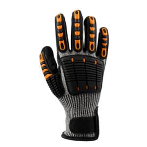 MT005 front view of impact-resistant leather welding gloves with extended cuff