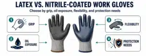 Latex and nitrile-coated work glove comparison